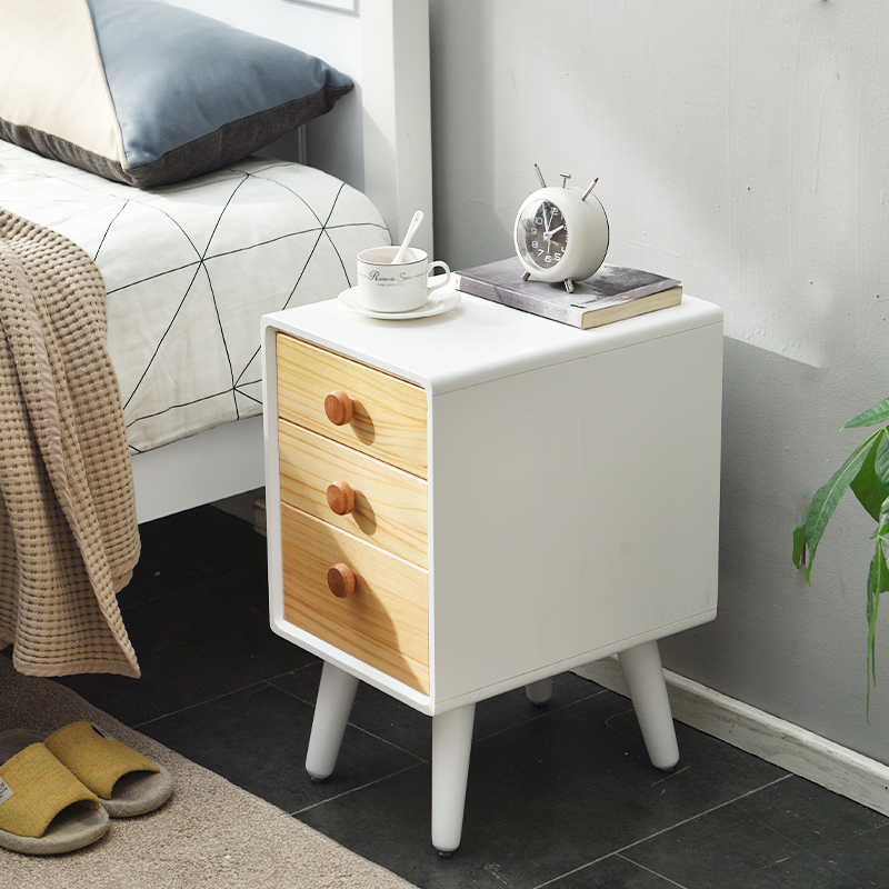Scandinavian Solid Wood Bedside Cabinet Minimalist Modern Small 30cm White Bedroom Simple Child Storage Storage Bed Side Cabinet