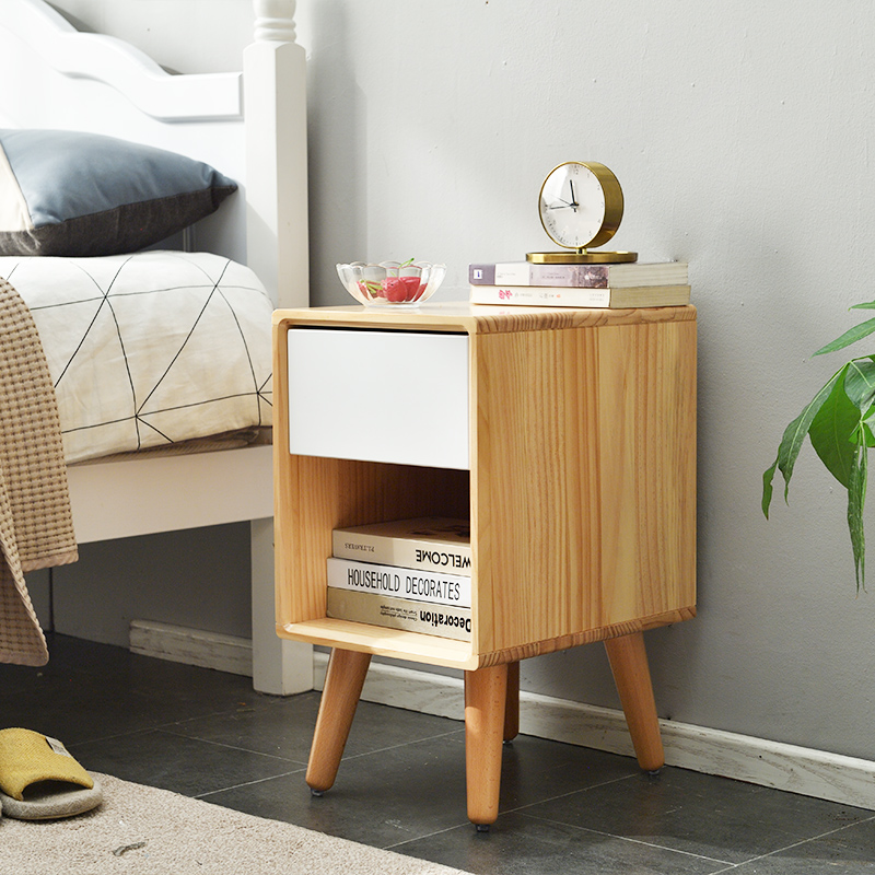 Scandinavian Solid Wood Bedside Cabinet Minimalist Modern Small 30cm White Bedroom Simple Child Storage Storage Bed Side Cabinet