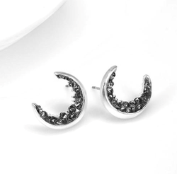 Gold Plated Black Crystal Crescent Moon Charm Necklace Collar De Luna Encrusted Jewelry Moon Pendant Necklace For Mother's Day 