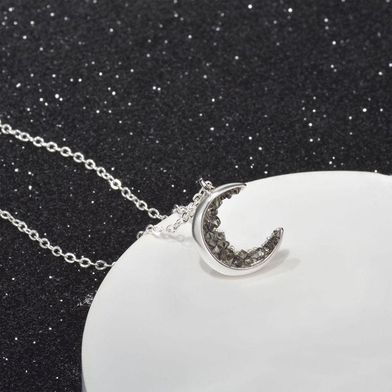 Gold Plated Black Crystal Crescent Moon Charm Necklace Collar De Luna Encrusted Jewelry Moon Pendant Necklace For Mother's Day 