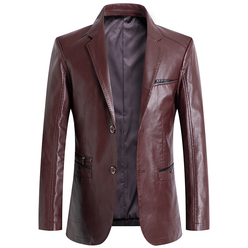Spring And Autumn New Men's Fashion Non-ironing Casual Suit Plus Fat Leather Jacket 