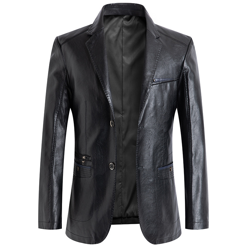Spring And Autumn New Men's Fashion Non-ironing Casual Suit Plus Fat Leather Jacket 