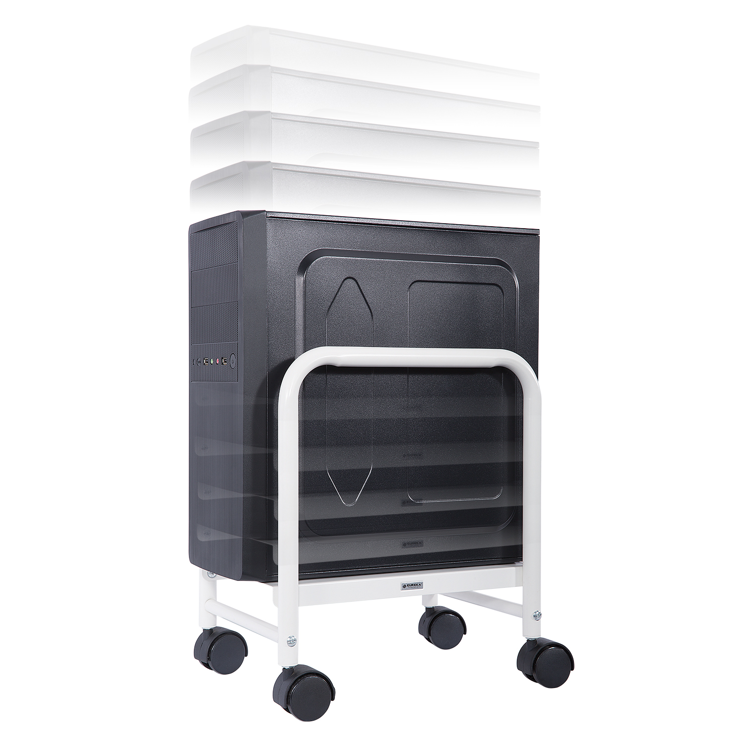 Computer Desk Accessories Black Height Adjustable Easy Storage Computer Cpu Support Roller Cart 