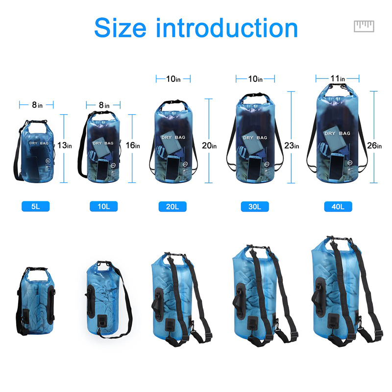 Waterproof Outdoor Sports Pvc Travel Custom Logo 2l 5l 10l 15l 20l 30l Pvc Ocean Camping Hiking Travelling Backpack 