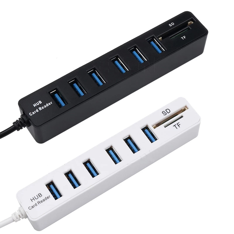 6 Port Usb Hub Combo 3 Ports Multi Usb2.0 Splitter Hub Micro Card Reader Sdtf High Speed For Pc Computer Accessories