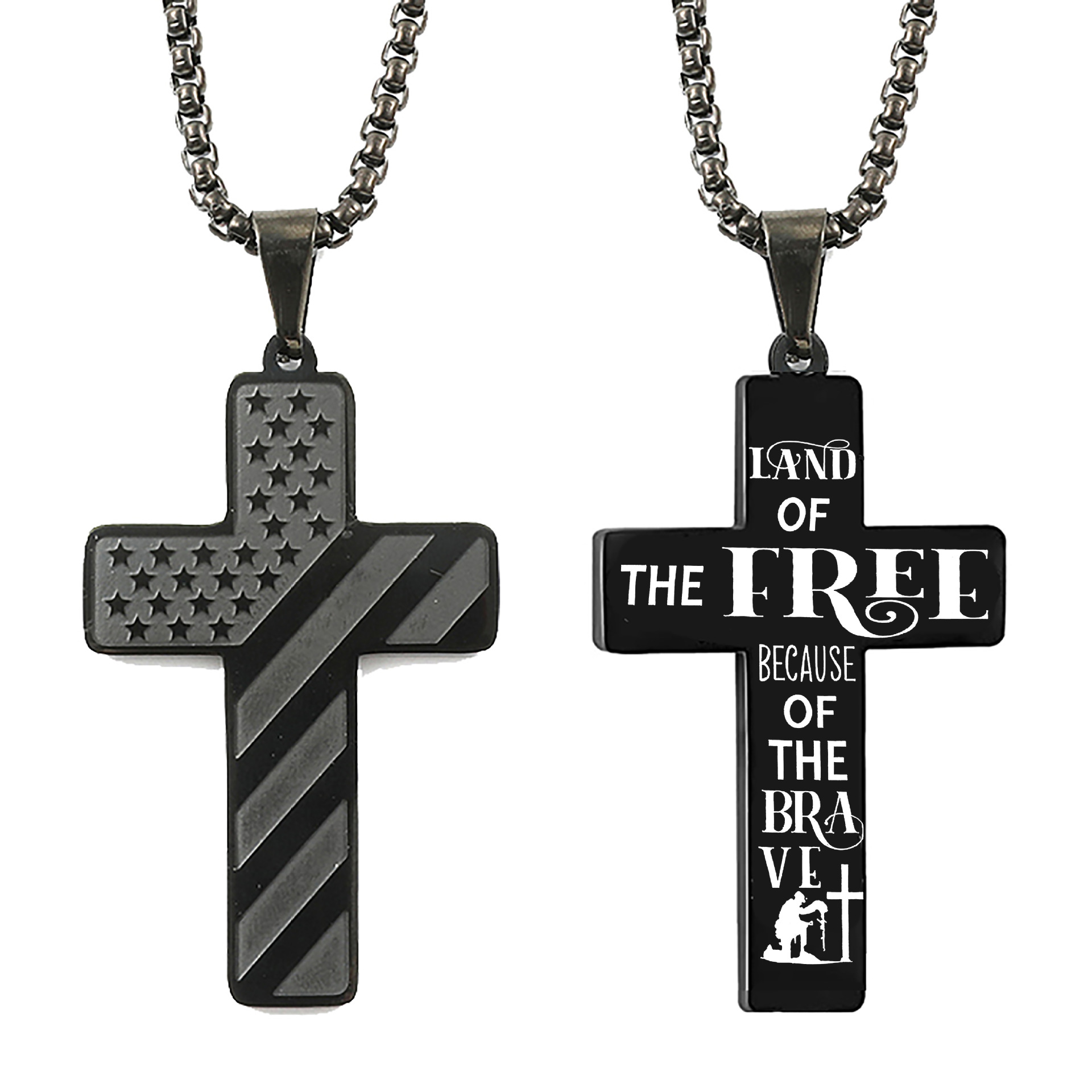 Fashion Jewelry Cross Necklace Bible Verse Stainless Steel American Flag Pendant Chain For Boys Men 