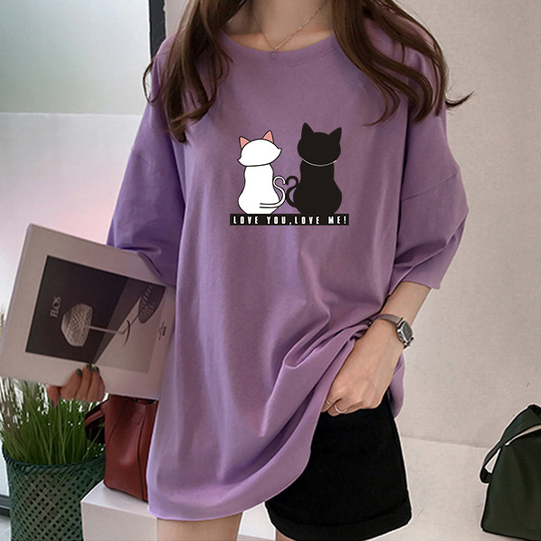 Women's Medium - Length T-shirt Latest Market Loose Print Short Sleeves Fashion Plus Size Women's T-shirt Woman Clothes