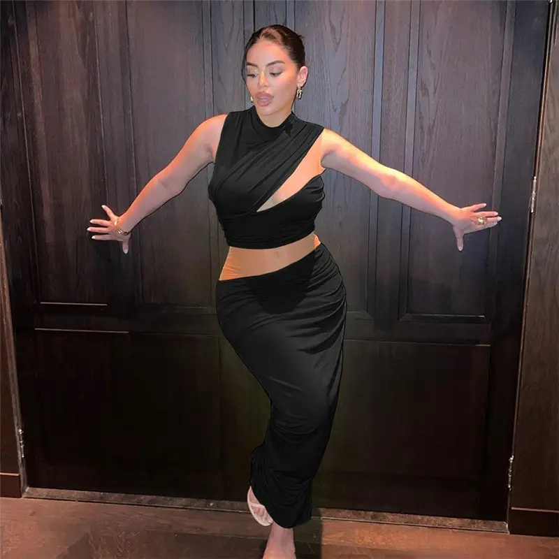 2023 Summer Women's Clothing New Fashion Mesh Stitching Sexy Hot Girl Pleated Slim Dress