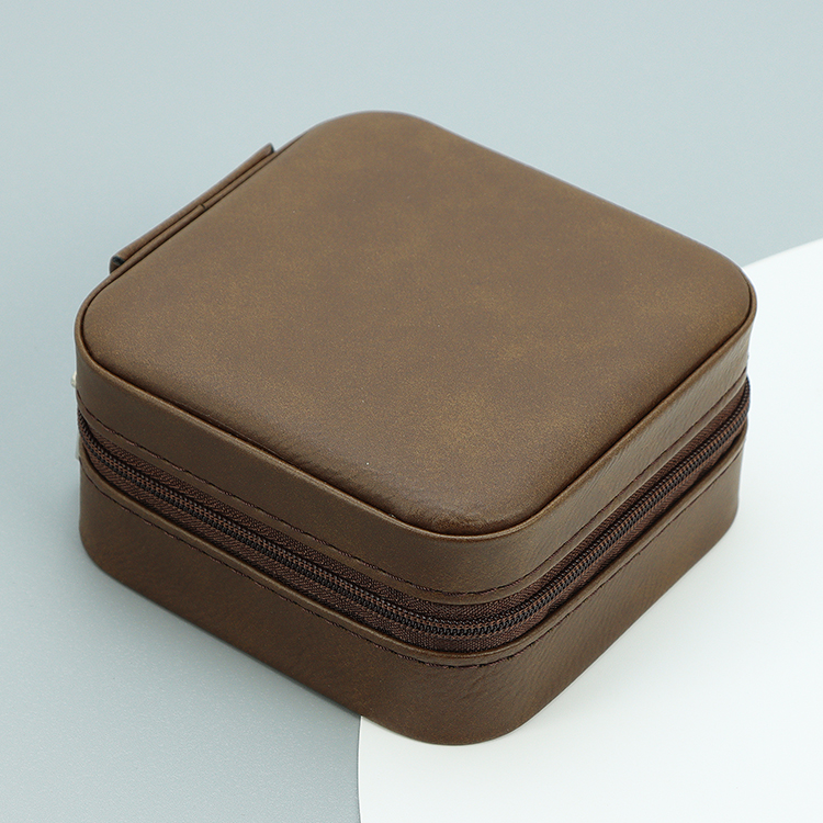 Custom Zipper Organizer Case Velvet Storage Box Waterproof Faux Leather Engraved Logo Luxury Jewelry Packaging Box With Logo 