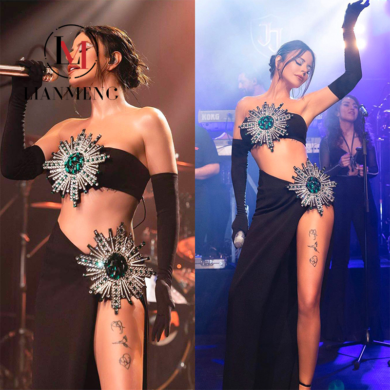 Lianmeng Ab380 Fashion Clothing Color Birthday Party Women's Formal Diamond Vest Tights With Gloves Dress