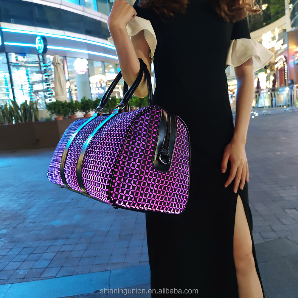 Led Light Sling Bag Pack - Geometric Fiber Optic Jacquard Fabric Led Tote Travel Bag Manufacturer - Luminous Shoulder Side Bag 