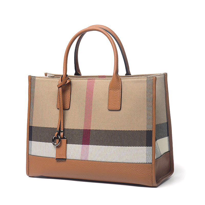 High Quality Travel Ladies Original Branded Bags Genuine Leather With Canvas Luxury Designer Women Handbag 