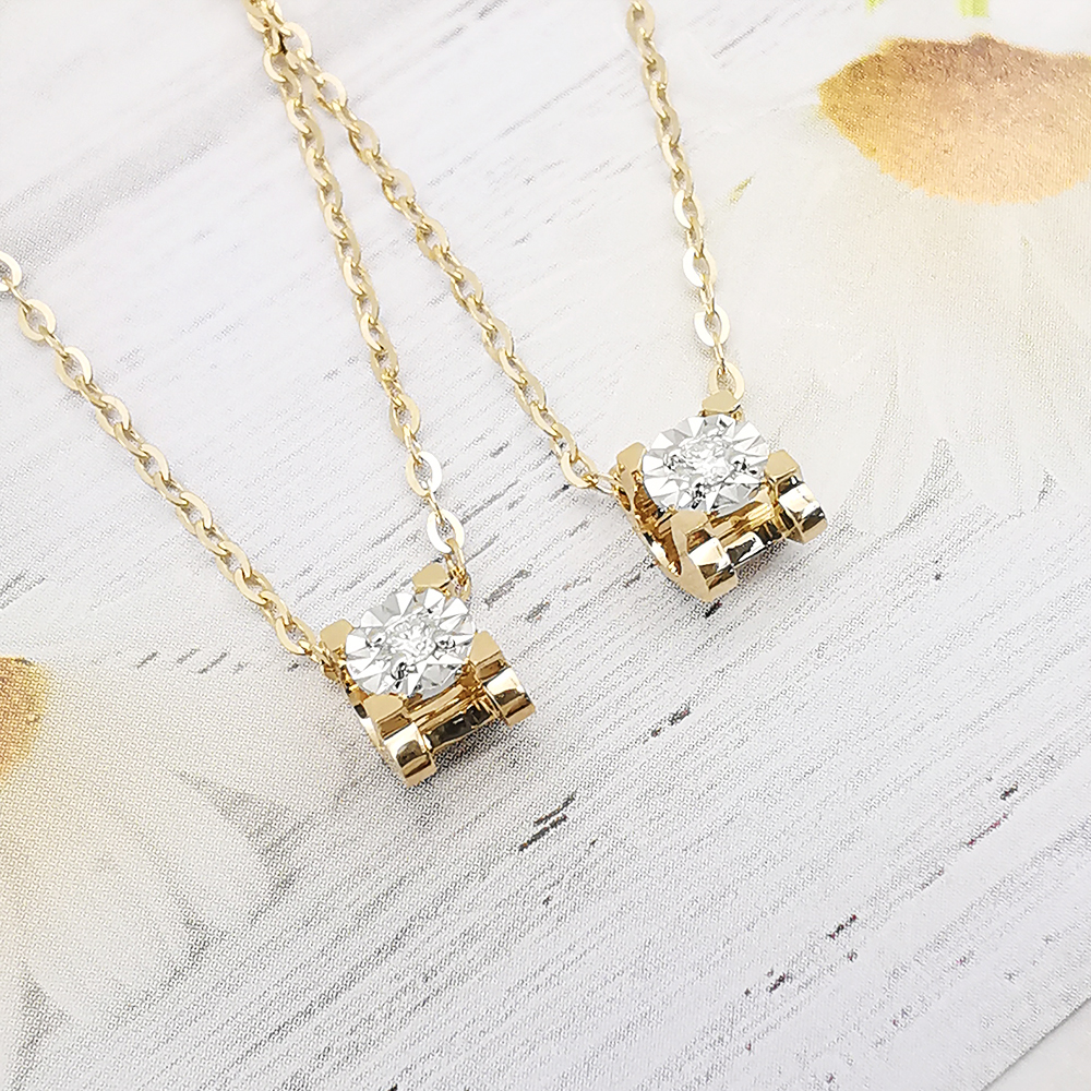 Luxury Real Gold Jewelry 18k Pure Gold Necklace Natural Diamond Illusion Setting 