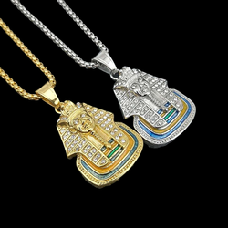 Wholesale Fashion Stainless Steel Pendant Jewelry Crystal Rhinestone Necklace Devil's Eye Pendant Hiphop For Men 