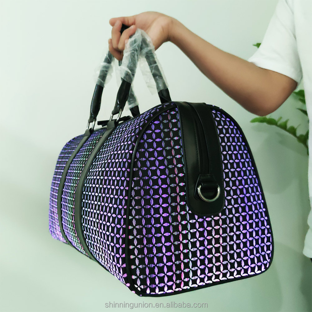 Led Light Sling Bag Pack - Geometric Fiber Optic Jacquard Fabric Led Tote Travel Bag Manufacturer - Luminous Shoulder Side Bag 