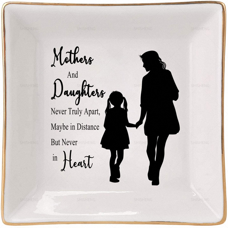 Shi Sheng Factory Direct Trinket Dish Square Ceramic Ring Dish With Golden Trim Jewelry Dish Gifts For Mother's Day 