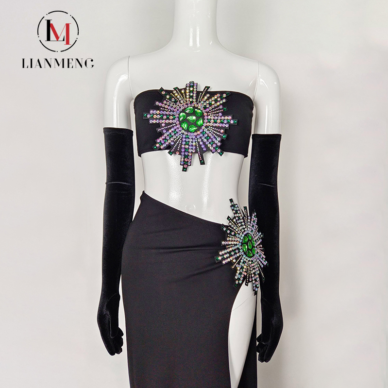 Lianmeng Ab380 Fashion Clothing Color Birthday Party Women's Formal Diamond Vest Tights With Gloves Dress