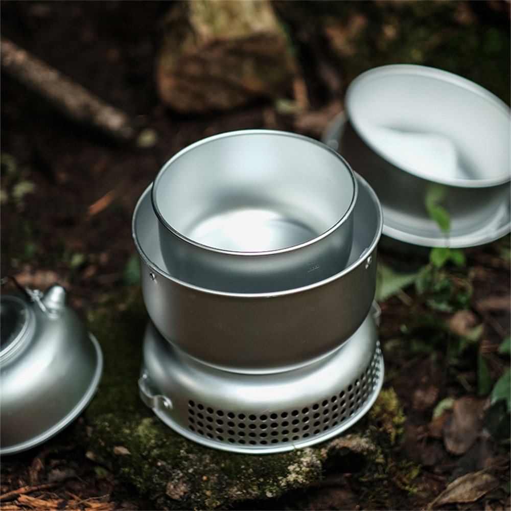 Outdoor Camping Storm Backpacking Alcohol Stove Picnic Portable Aluminum Alloy Folding Cooking Pot Set 