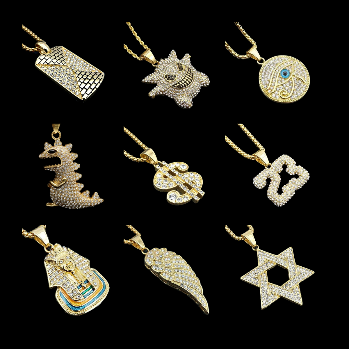 Wholesale Fashion Stainless Steel Pendant Jewelry Crystal Rhinestone Necklace Devil's Eye Pendant Hiphop For Men 