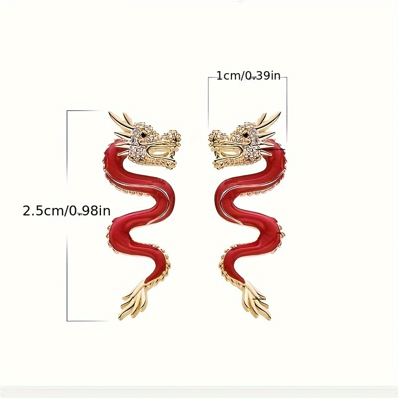 2024 Chinese Products Unique Red Dragon Design Stud Copper Jewelry Embellished Rhinestones Elegant Punk New Year Gift Earrings 