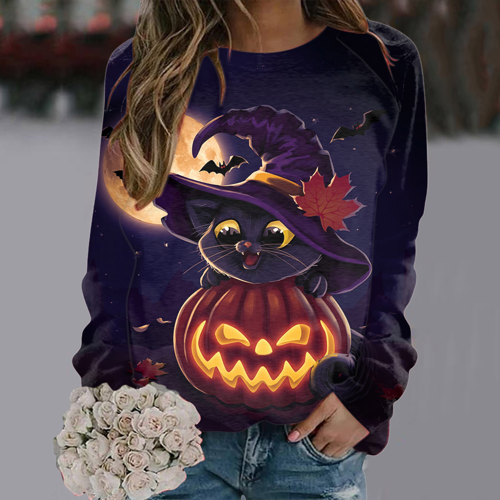 Halloween T Shirt Women Fashion T-shirt Long Sleeve Tops Tees Halloween Tshirt Women's Clothing Horror Tshirt Pumpkin