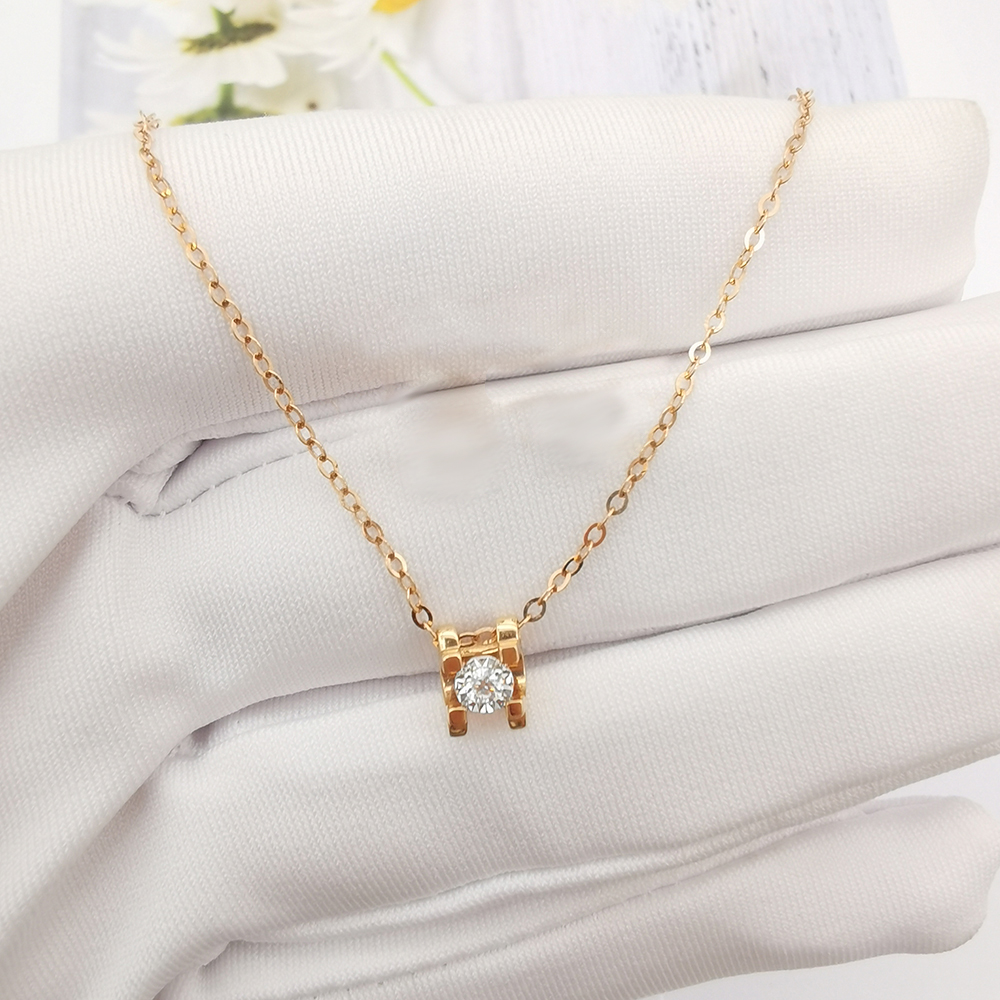 Luxury Real Gold Jewelry 18k Pure Gold Necklace Natural Diamond Illusion Setting 