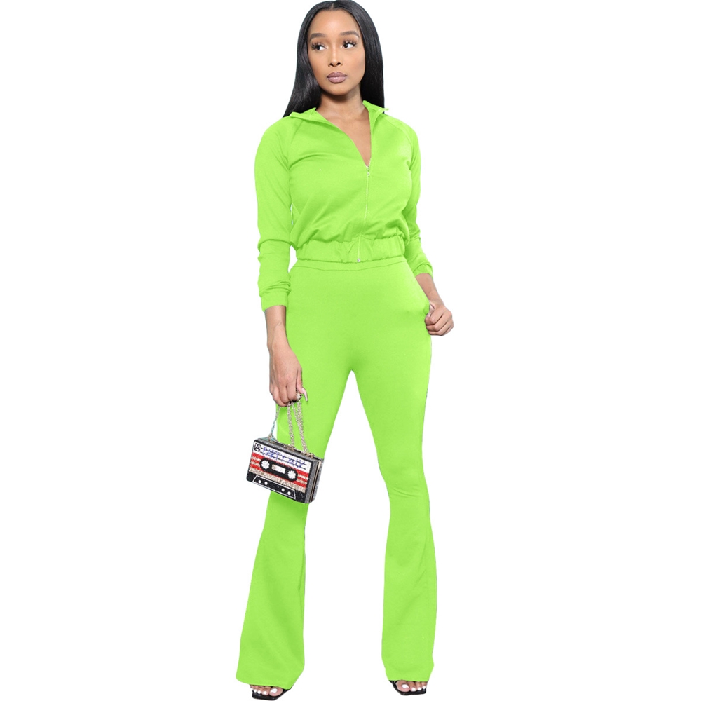 Md-2023 New083004 Wholesale Flare Pants Women's Trousers Two Piece Set Tracksuits Ladies Plain Lounge Wear Fall Clothes Stand