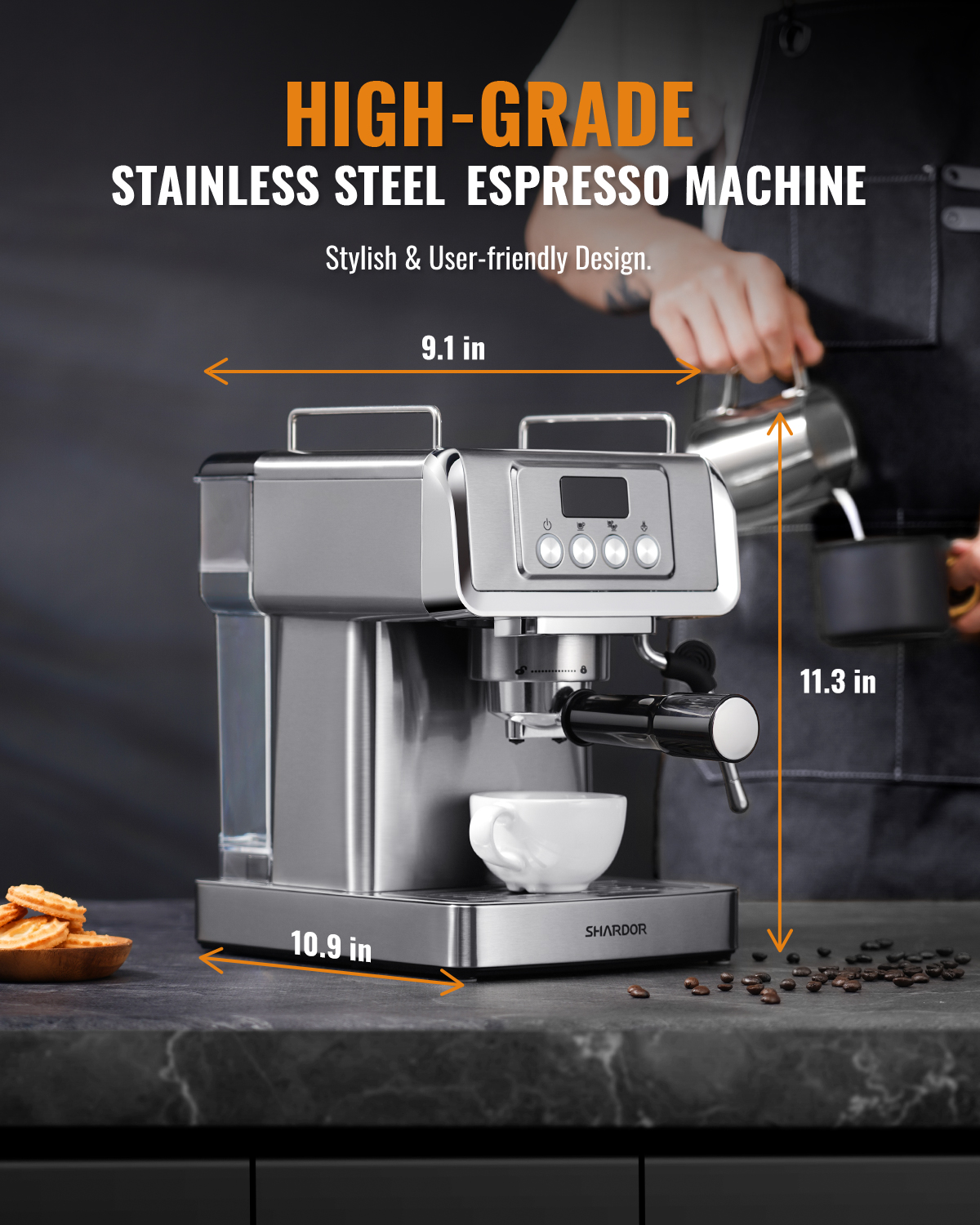 Shardor 20 Bar Espresso Coffee Machines Latte &amp; Cappuccino Maker Home Stainless Steel Turkish Other Coffee Maker Machine 