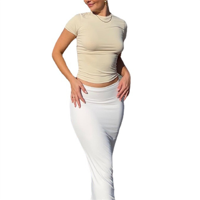 Women's T-shirts Slim-fit Short-sleeved T-shirt European And American Style Basic T Shirt Sexy Crew Neck Solid Color Casual