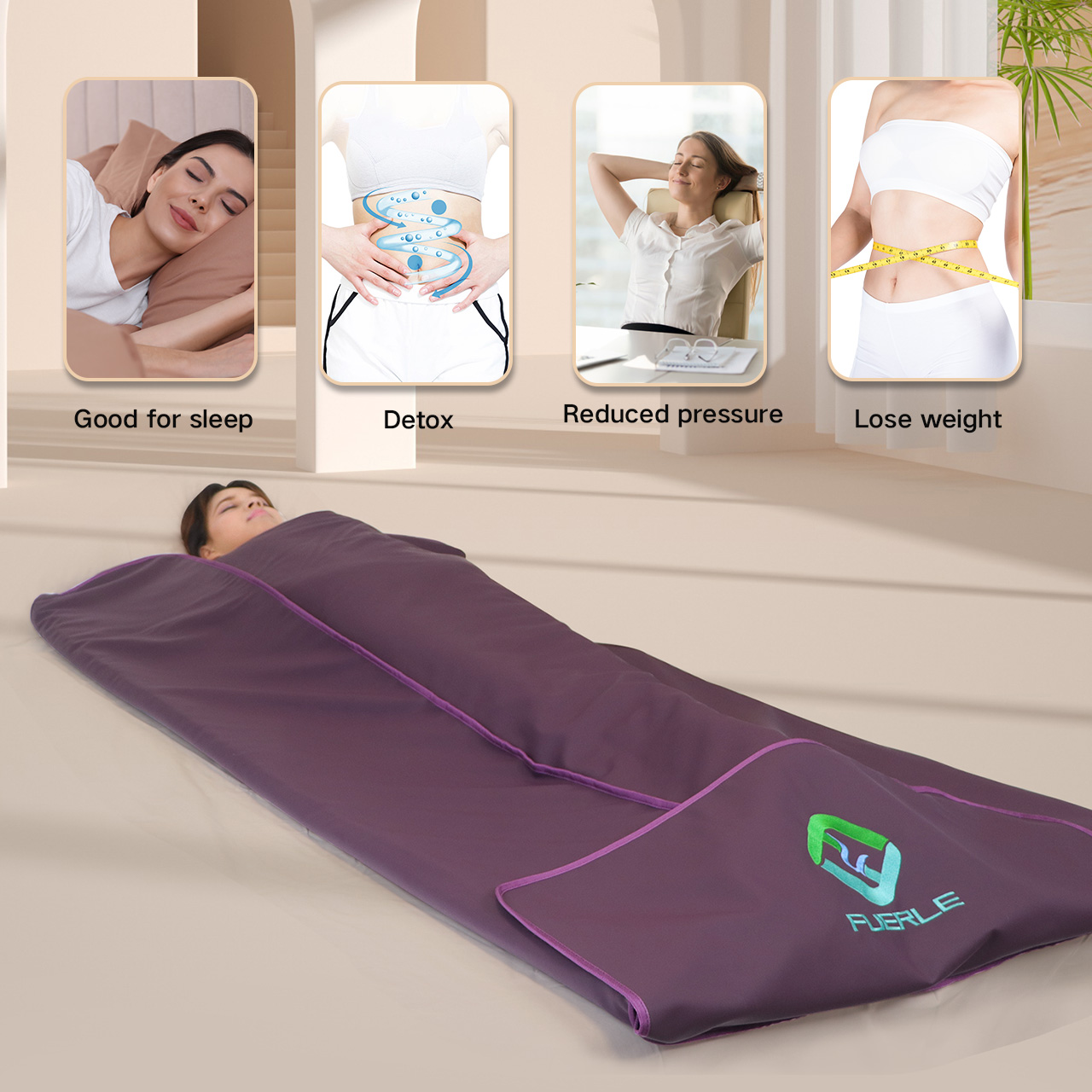 Fuerle Professional Beauty Products Infrared Sauna Blanket Low Emf 3 Zones Heating Sauna Blanket With Crystals For Women 