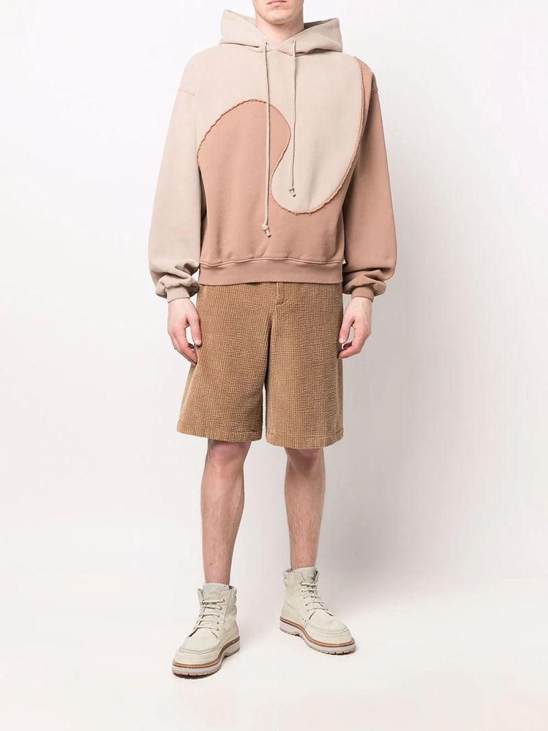 Oem Custom Made High Fashion Swirl Panel Contrasting Color French Terry Hoodie Men Unisex Cotton Sweatshirts Two Tone Hoodie 