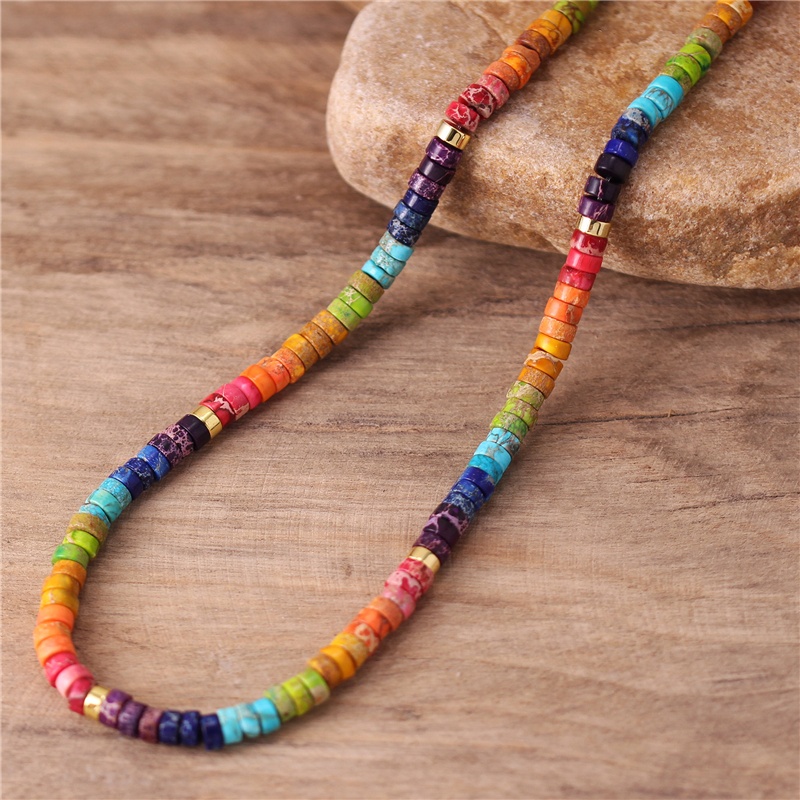 Bohemian Natural Stone Rainbow Stackable 7 Chakra Beaded Choker Necklace Boho Statement Short Necklace Gift Jewelry Dropshipping 