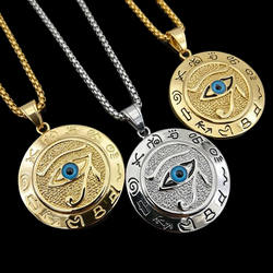 Wholesale Fashion Stainless Steel Pendant Jewelry Crystal Rhinestone Necklace Devil's Eye Pendant Hiphop For Men 