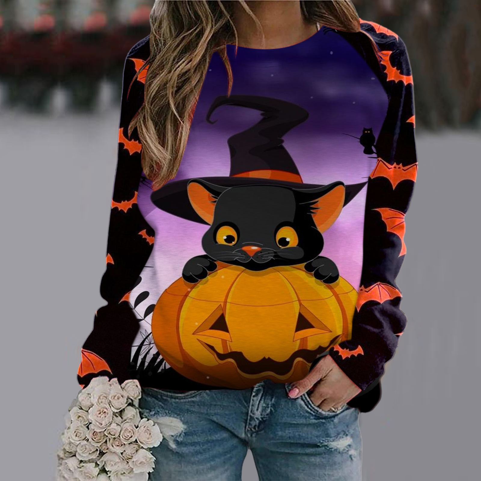 Halloween T Shirt Women Fashion T-shirt Long Sleeve Tops Tees Halloween Tshirt Women's Clothing Horror Tshirt Pumpkin