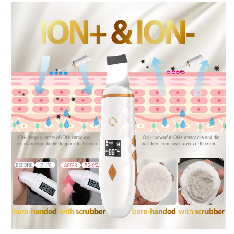 Psb Beauty Products Rechargeable Ultrasonic Face Cleaner Skin Scrubber Spatula With Lcd Display 