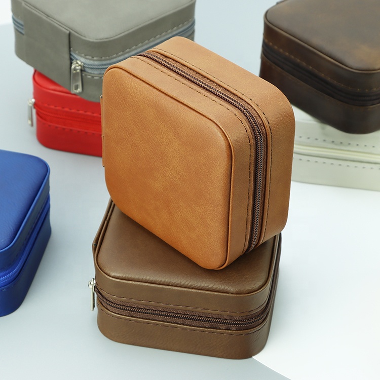 Custom Zipper Organizer Case Velvet Storage Box Waterproof Faux Leather Engraved Logo Luxury Jewelry Packaging Box With Logo 