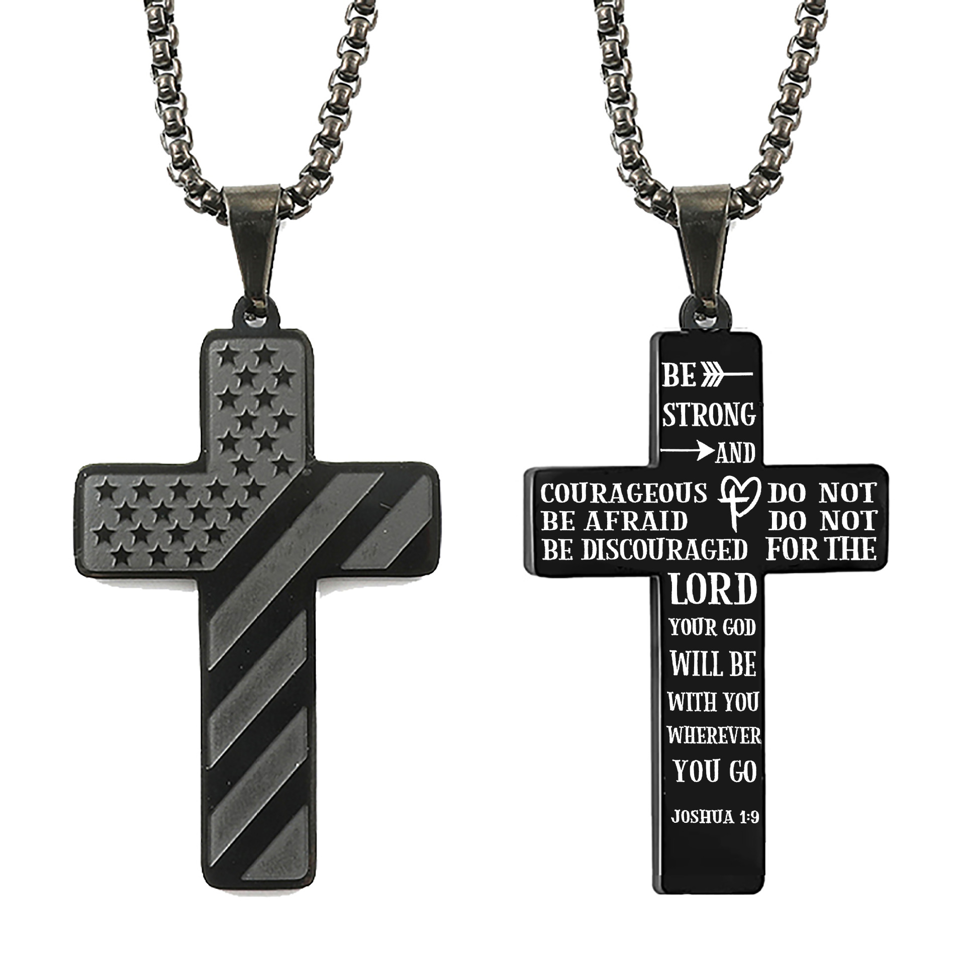 Fashion Jewelry Cross Necklace Bible Verse Stainless Steel American Flag Pendant Chain For Boys Men 