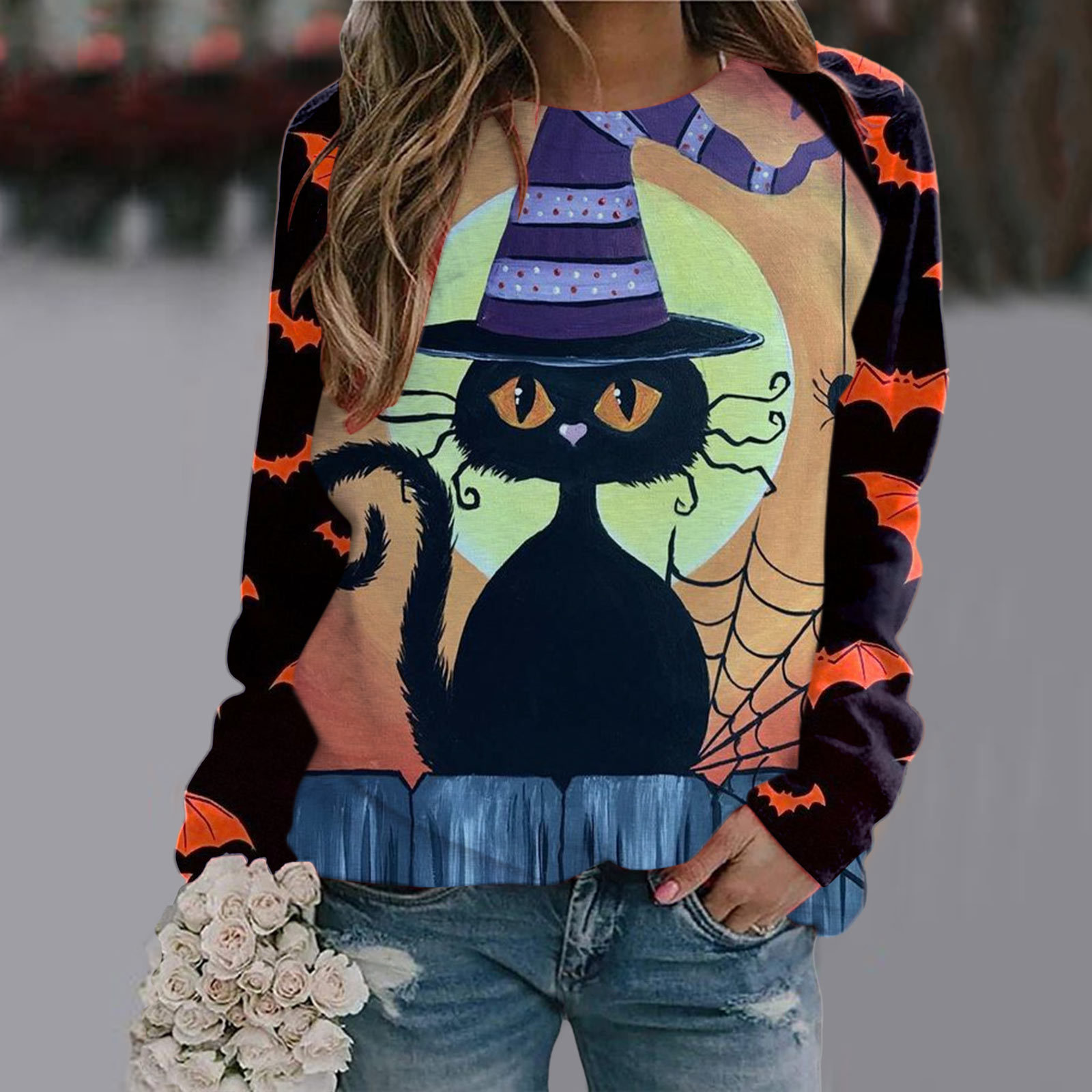 Halloween T Shirt Women Fashion T-shirt Long Sleeve Tops Tees Halloween Tshirt Women's Clothing Horror Tshirt Pumpkin