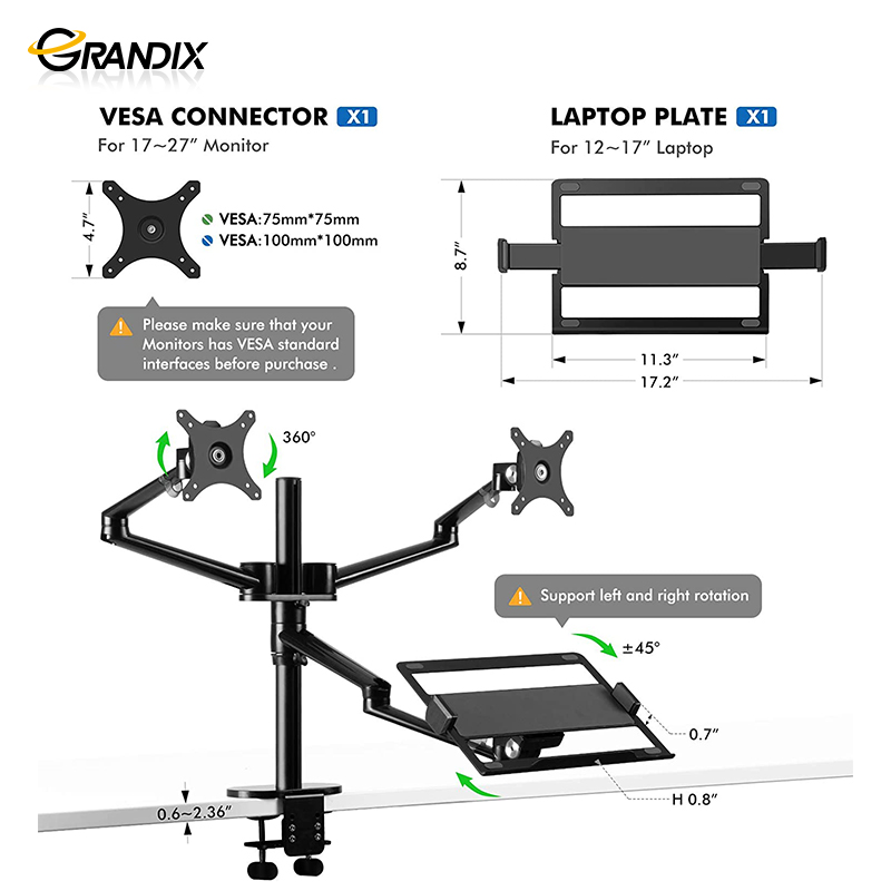 High Quality Multifunctional Other Computer Accessories Laptop Stand Dual Triple Monitor Arm With Tray 