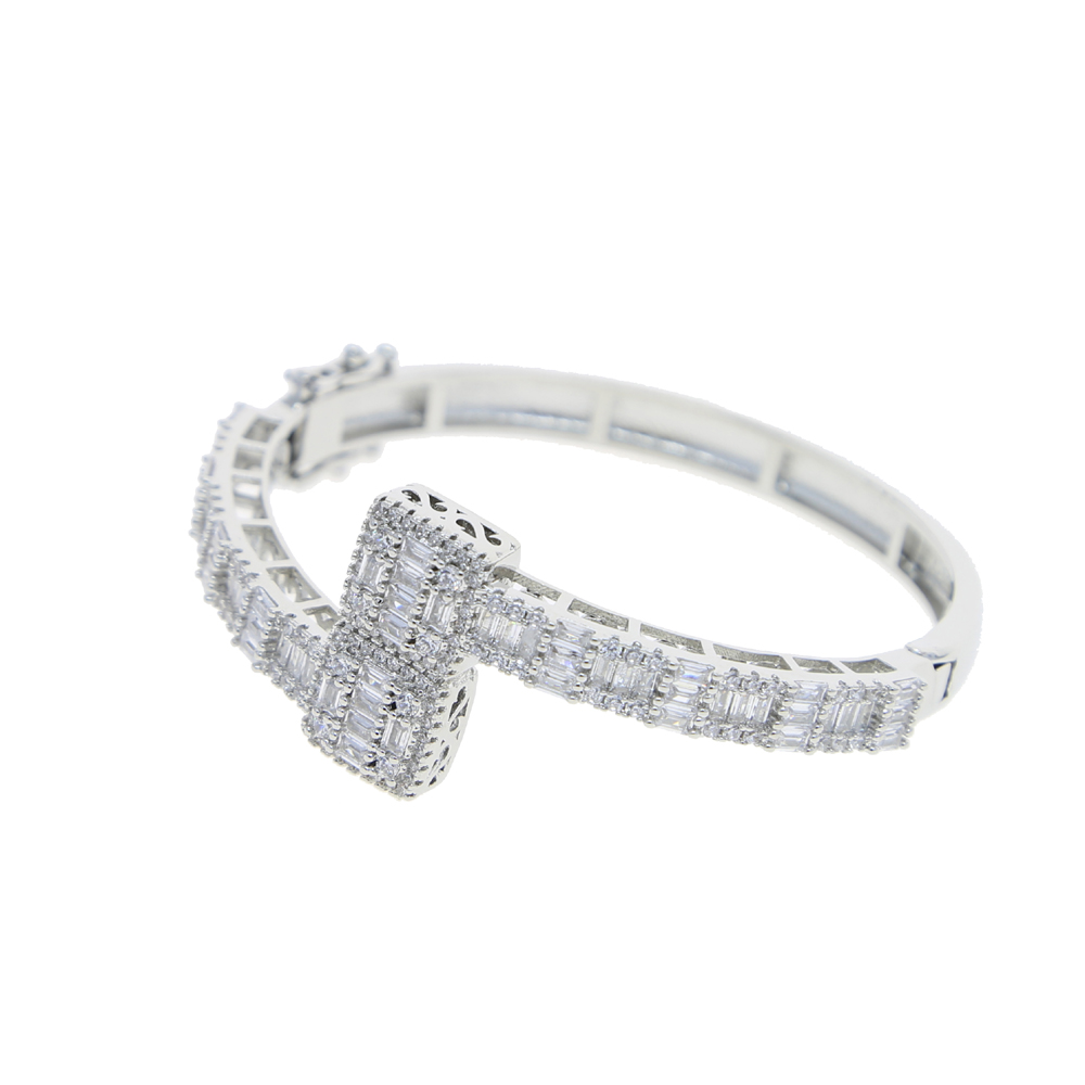 Iced Out Bling Women Bangle Ring Jewelry Set 5a Cubic Zirconia Geometric Square Cz Cluster Design Geometric Fashion Jewelry 