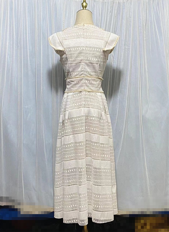 Oudina Wholesale Fashion Vintage Lace Midi Long Dress Casual Women Lady Elegant Women's Clothing Dresses 