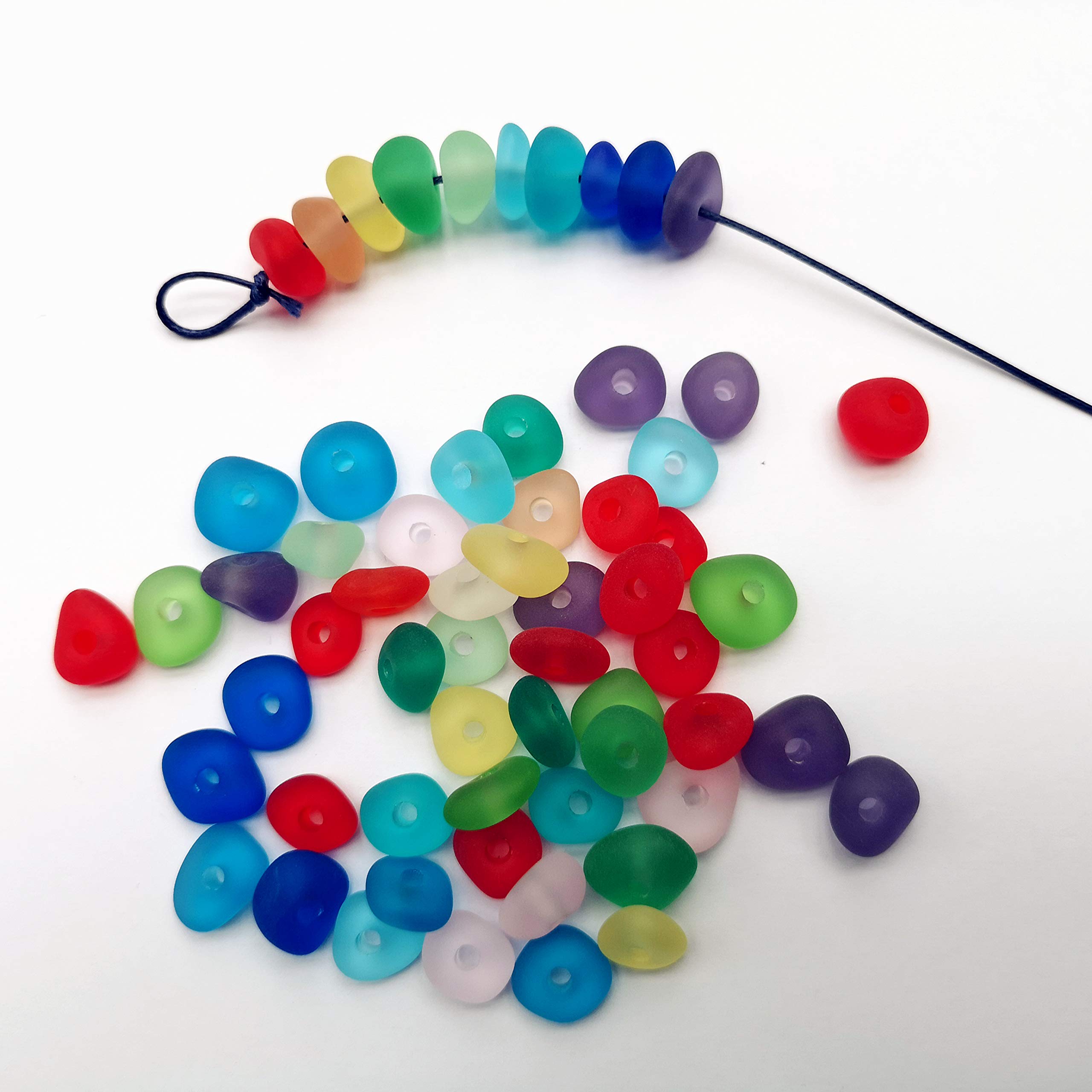 Drilled Matte Frosted Sea Glass Beads Pebble Beach For Jewelry Making Blue Cobalt Aqua Purple Blue Mix 