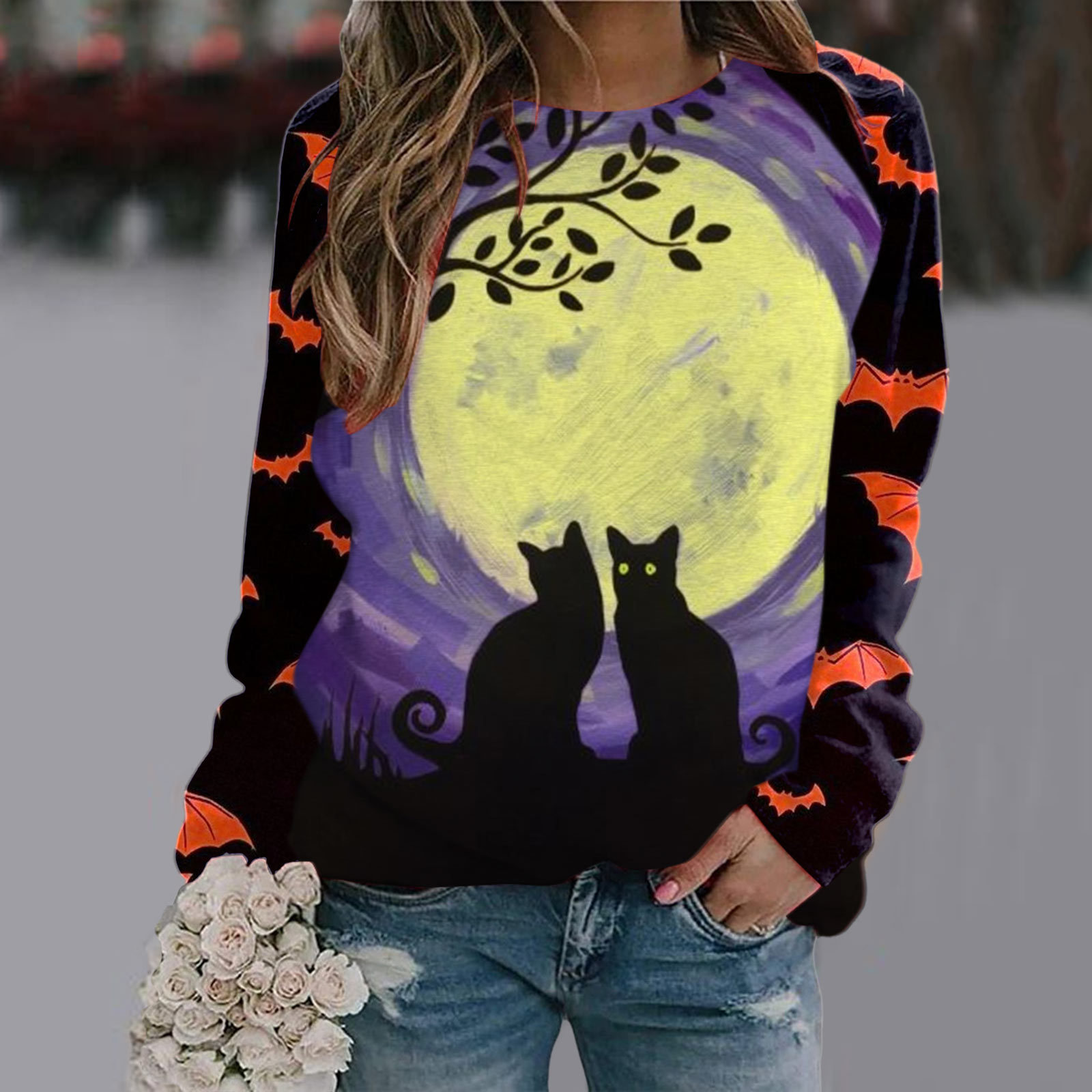 Halloween T Shirt Women Fashion T-shirt Long Sleeve Tops Tees Halloween Tshirt Women's Clothing Horror Tshirt Pumpkin