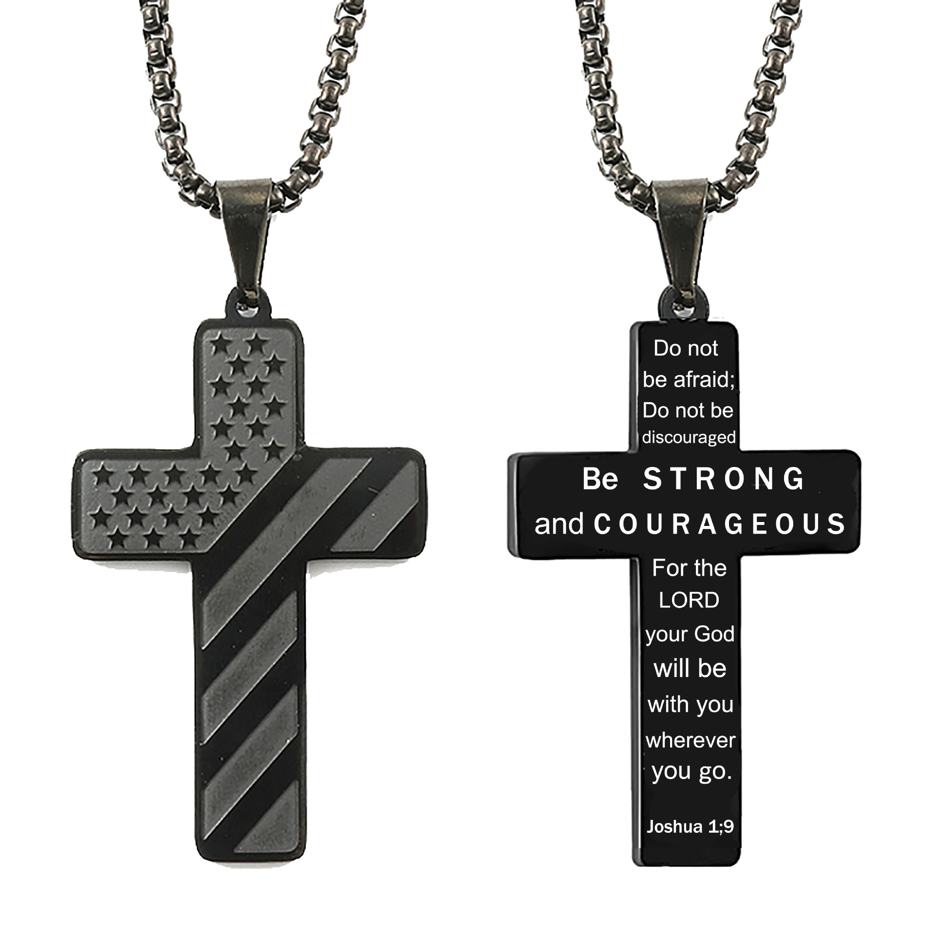 Fashion Jewelry Cross Necklace Bible Verse Stainless Steel American Flag Pendant Chain For Boys Men 