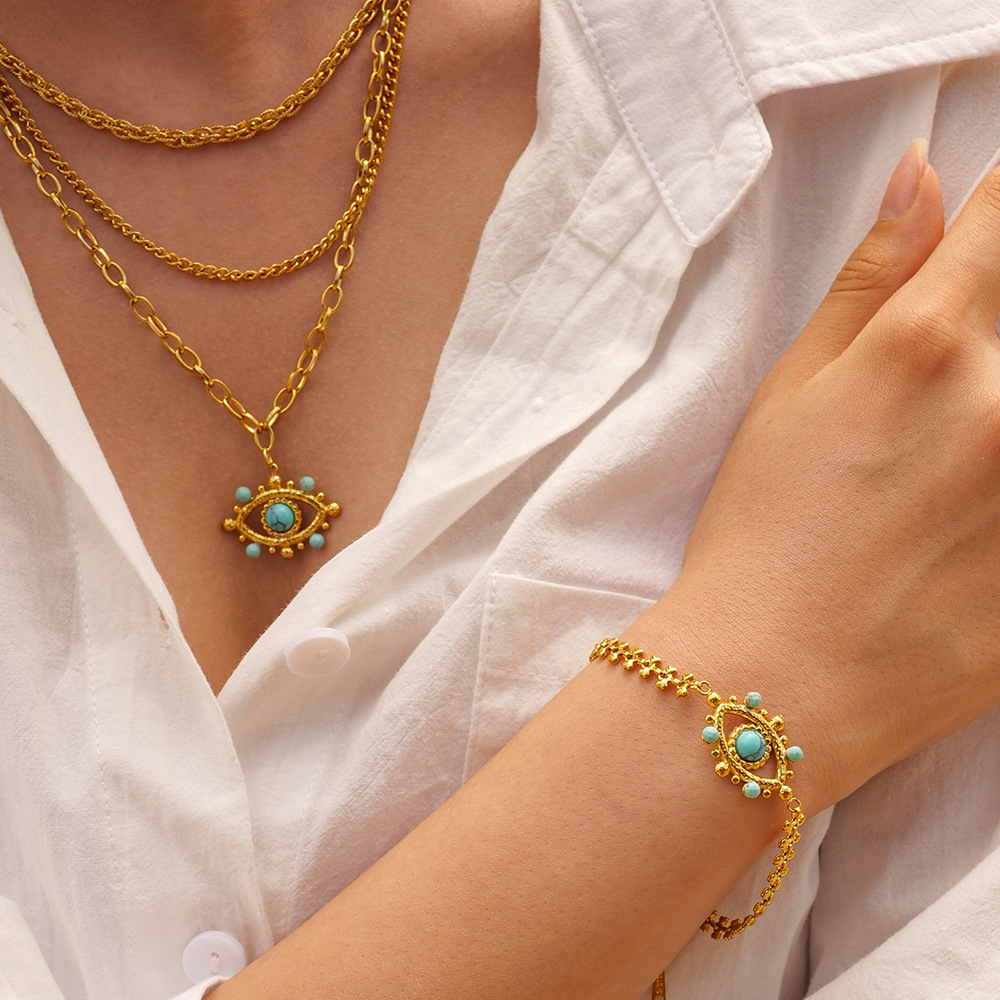 Fashion Jewelry Necklace Bracelets 2023 Stainless Steel Multi Layers Necklace 18k Gold Evil Eyes Jewelry Set 