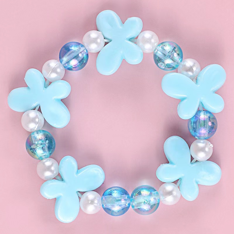 Factory Wholesale Fashion Cute Children's Jewelry Princess Pearl Beads Bracelet With Flowers 15cm Pink Baby Girl Bracelet 