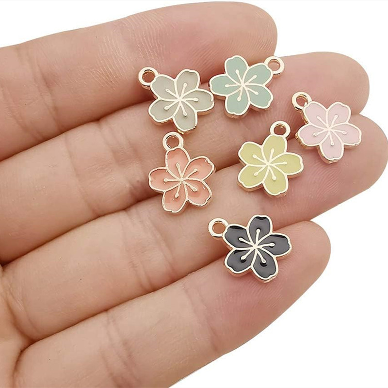 Enamel Cherry Blossoms Flower Charms Pendant For Jewelry Making Necklace Bracelet Earring Diy Jewelry Accessories Charms 