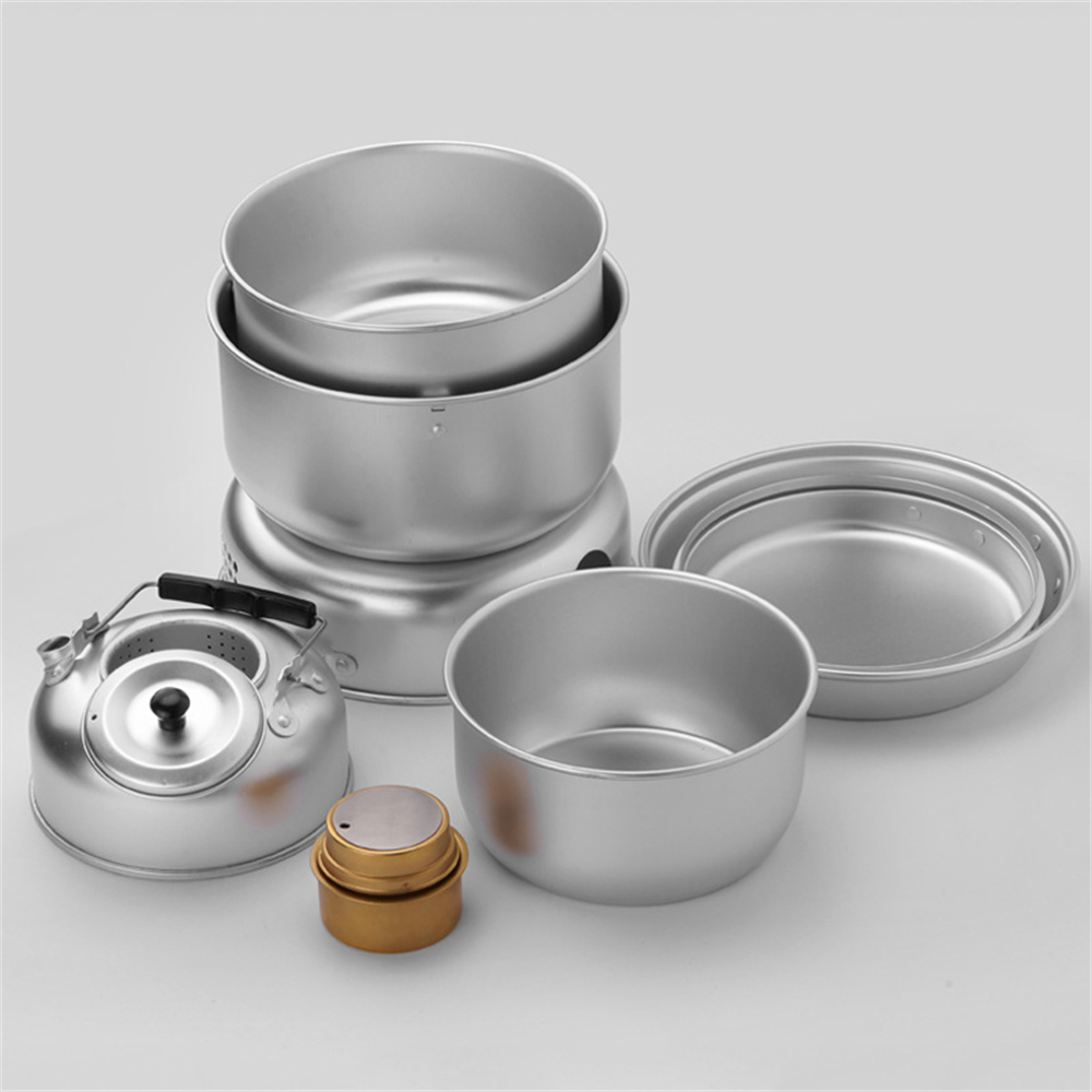 Outdoor Camping Storm Backpacking Alcohol Stove Picnic Portable Aluminum Alloy Folding Cooking Pot Set 