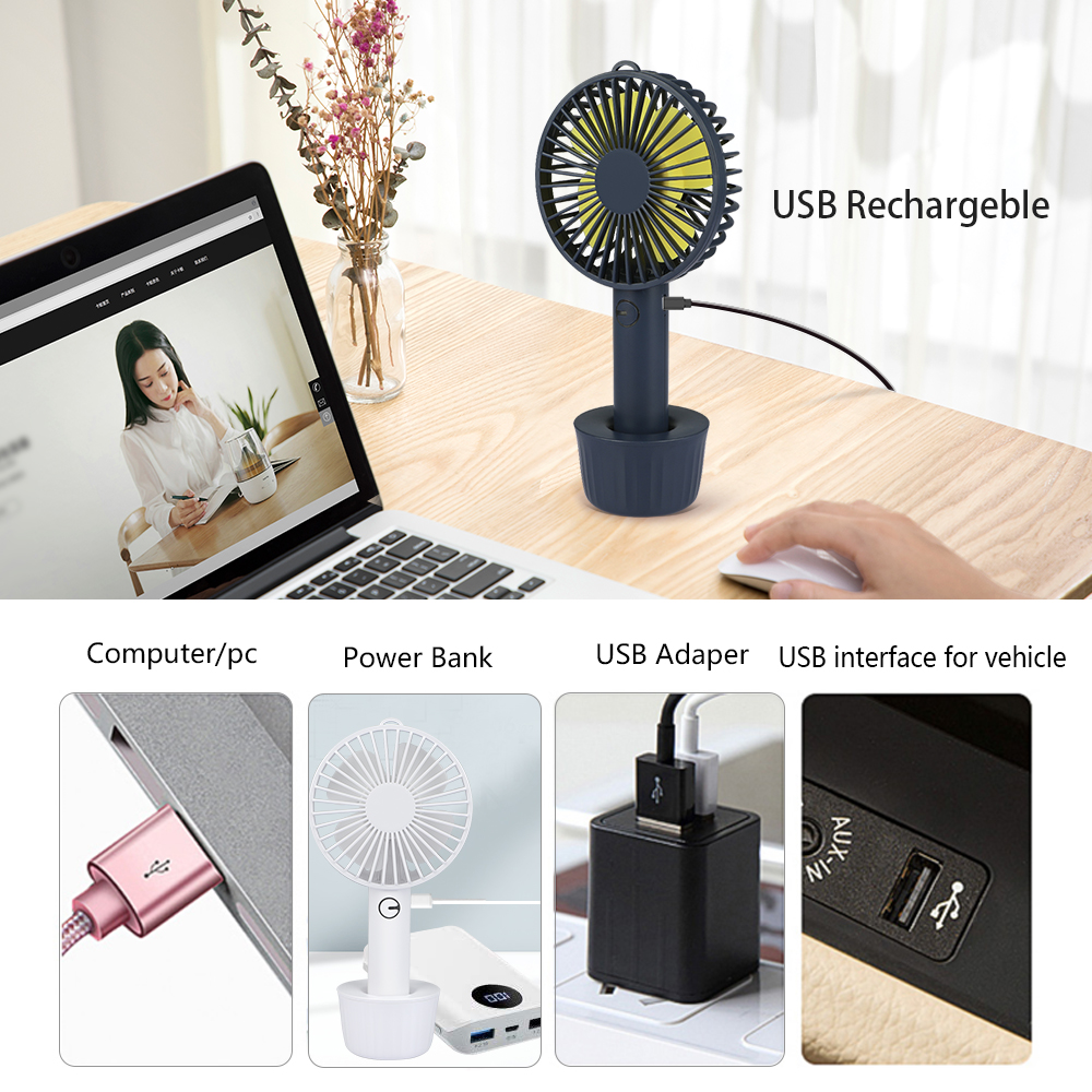 Smart Home Appliances Usb Charging Hand Fan Rechargeable Battery Operated Mini Handheld Fan With Stand Base 