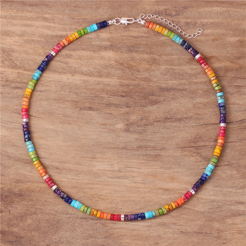 Bohemian Natural Stone Rainbow Stackable 7 Chakra Beaded Choker Necklace Boho Statement Short Necklace Gift Jewelry Dropshipping 